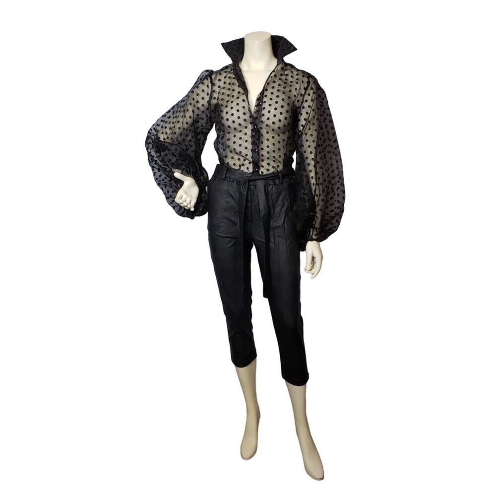 BOOHOO Sheer Polka Dot Top & Faux Leather Pants Womens Size 12